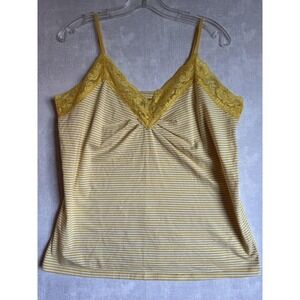 Old Navy Womens XL Babydoll Yellow White Striped Lace Trim‎ Camisole Stretch Y2K